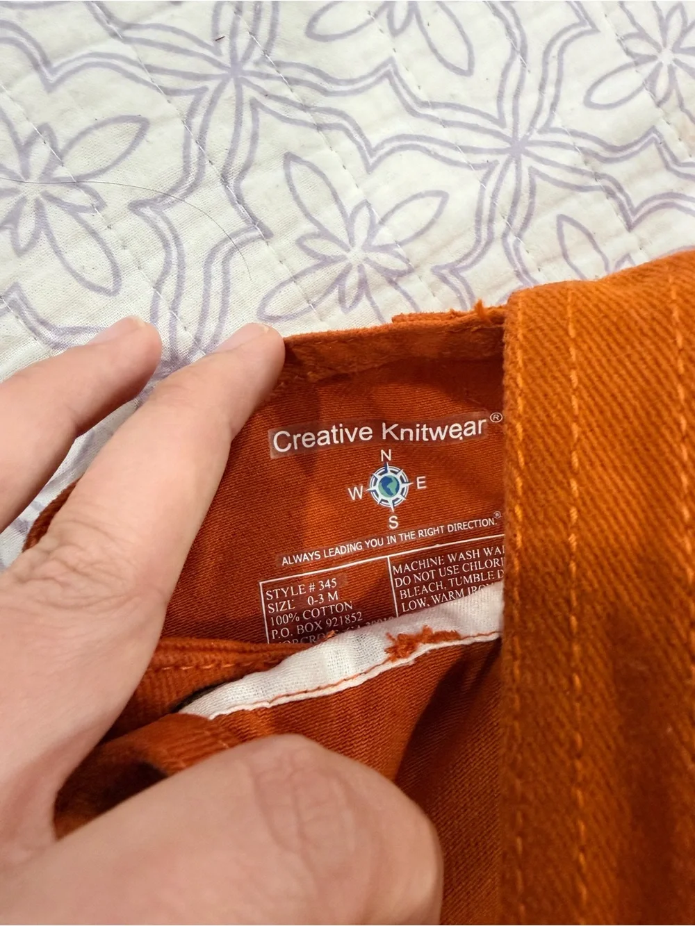 Creative Knitwear Baby Texas Longhorn Orange Cotton Overall Dress Patch 0-3M